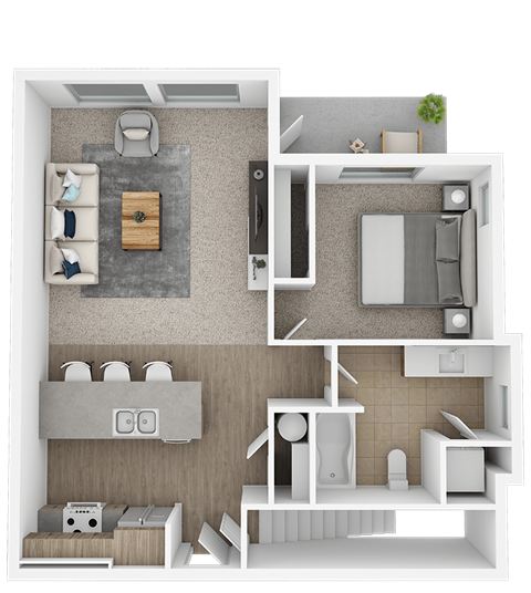 Floor plan for 1 bed, 1 bath, 769 sqft